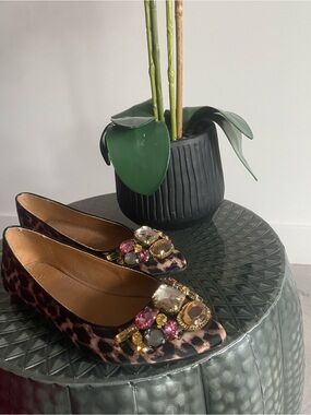 New-United Colors Of Benetton Leopard Print Jeweled Ballet Flats - Pink Brown
